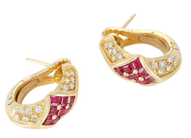 Cartier Ruby and Diamond Earrings, 18 Karat Yellow Gold