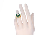 Emerald Carving Ring, Center Diamond Rose Cut, 22 Karat Yellow Gold