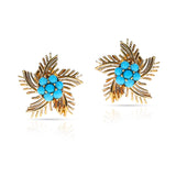 Turquoise Cabochon Star Earrings, 14k