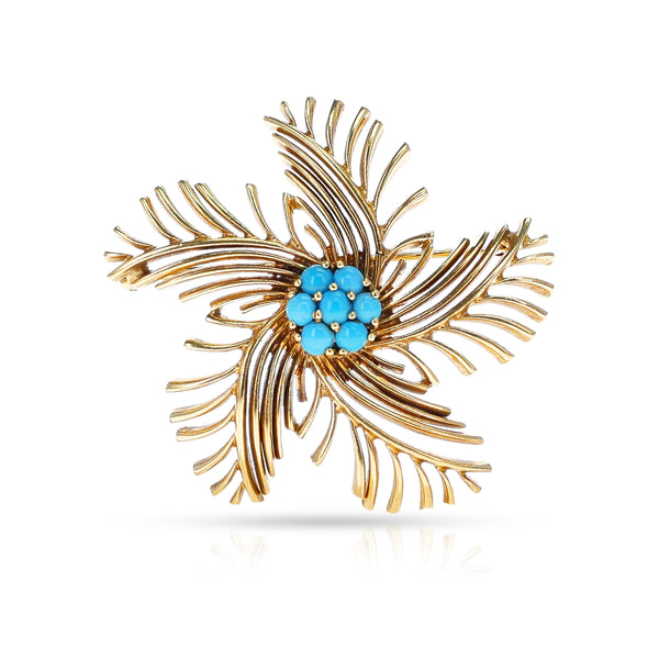 Turquoise Cabochon Star Brooch, 14k