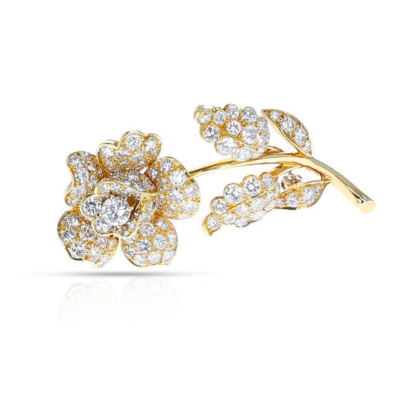 Van Cleef & Arpels Diamond Rose Brooch Pin, 18k