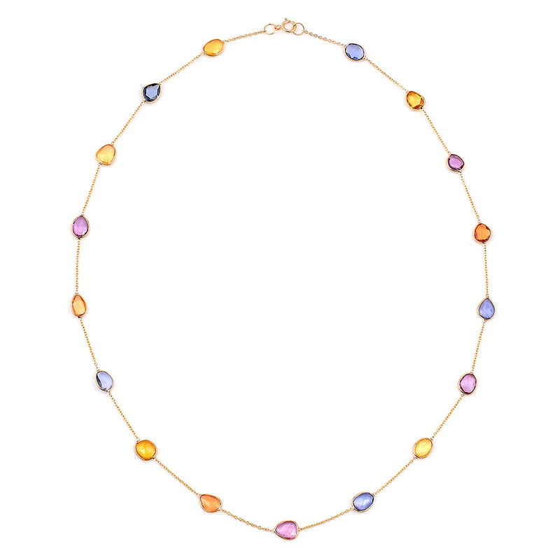 Mixed Cut Blue Sapphire Necklace, 18 Karat Gold