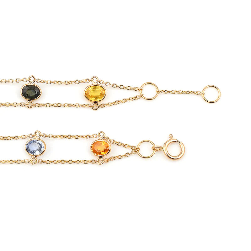 Oval Multi Sapphire Double Line, 18k Yellow Gold Bracelet