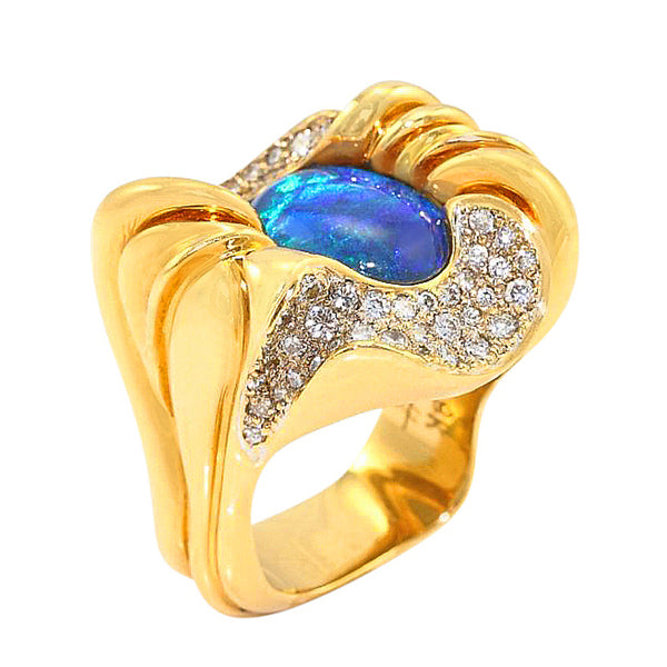 Ann Garrett Opal, Diamond, and 18K Yellow Gold Ring