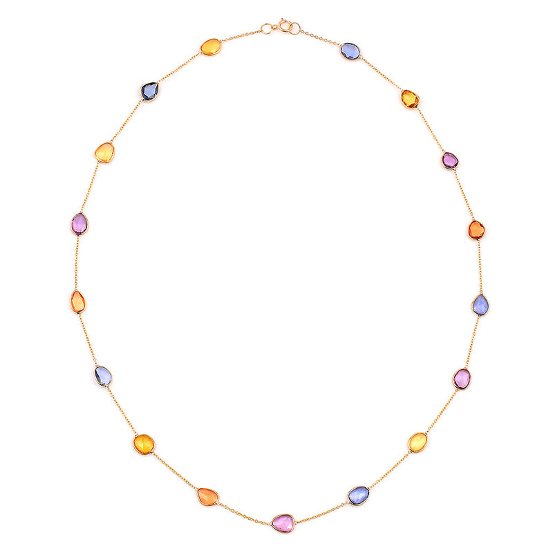 Mixed-Cut Genuine Multi-Sapphire 18k Yellow Gold Necklace