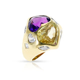 GIA Certified Heart Shape Natural Yellow Sapphire and Amethyst Twin Ring with Diamonds