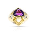 GIA Certified Heart Shape Natural Yellow Sapphire and Amethyst Twin Ring with Diamonds