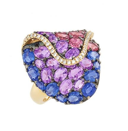 Gold and Blackened Gold Multi-Sapphire Ring with Diamonds
