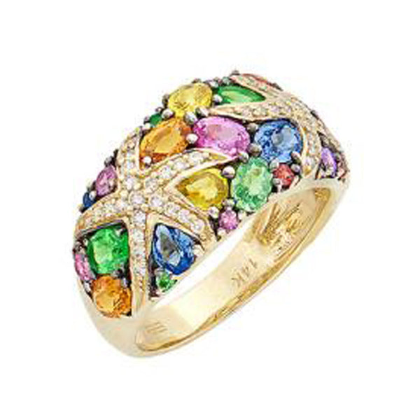 Multi-Colored Sapphire and Diamond Ring, 14K Yellow Gold