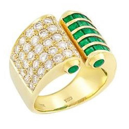 Emerald and Diamond Open Ring, 18K Yellow Gold