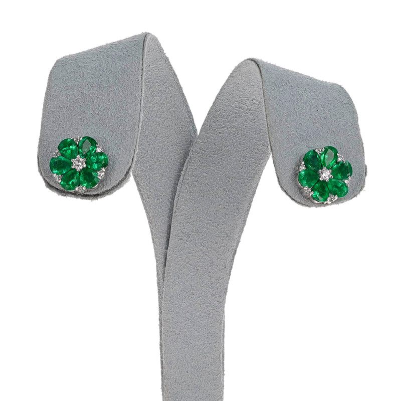 Emerald Floral and Diamond Earrings, 18k