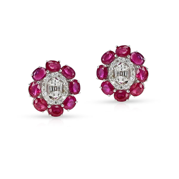 Oval Ruby and Diamond Earrings, 18k