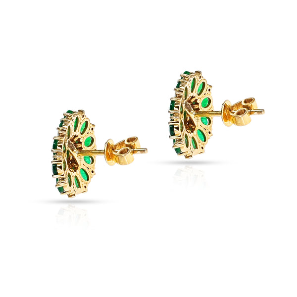 Oval Emerald and Diamond Floral Earrings, 18k