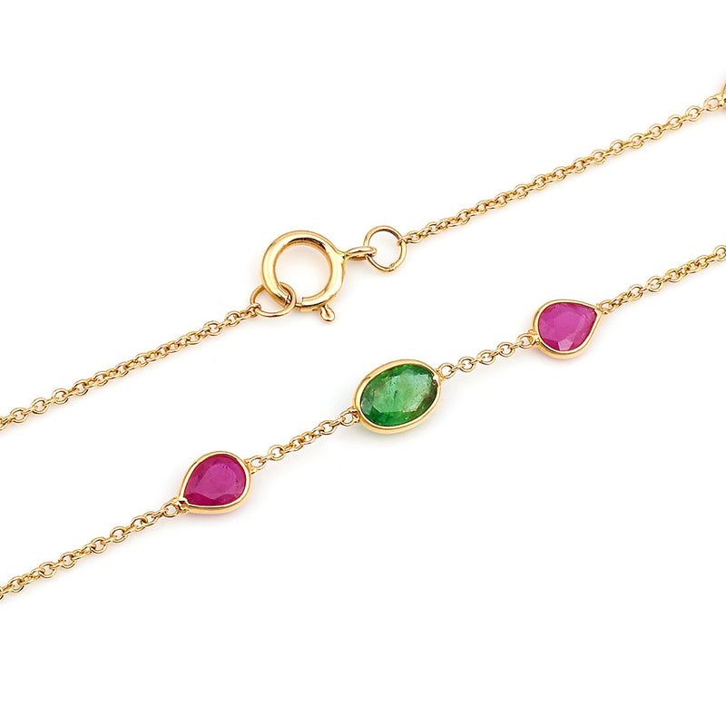 Oval and Pear Emerald, Ruby, 18k Yellow Gold Necklace