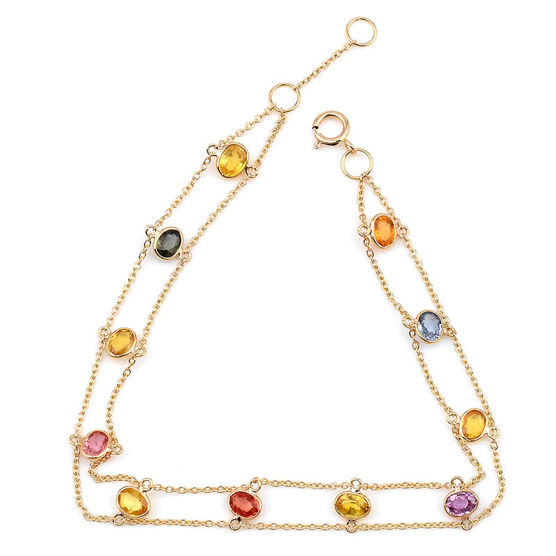 Oval Multi Sapphire Double Line, 18k Yellow Gold Bracelet