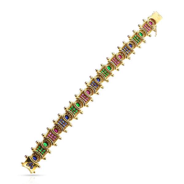 Ruby, Emerald, Sapphire, Diamond, Mixed Cut and Cabochon Bracelet, 18k