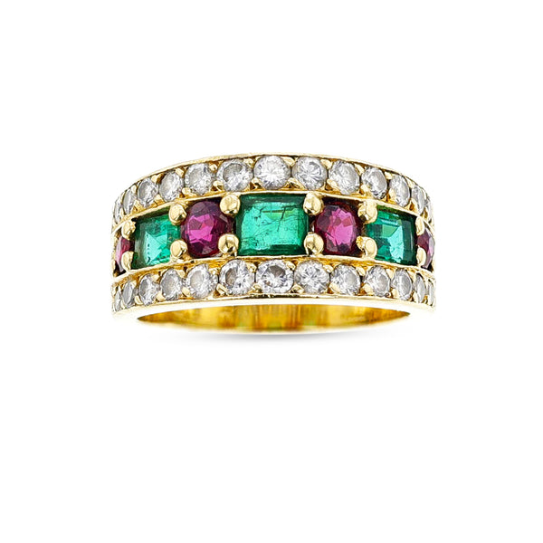 French Van Cleef & Arpels Emerald, Ruby and Diamond Ring, 18k