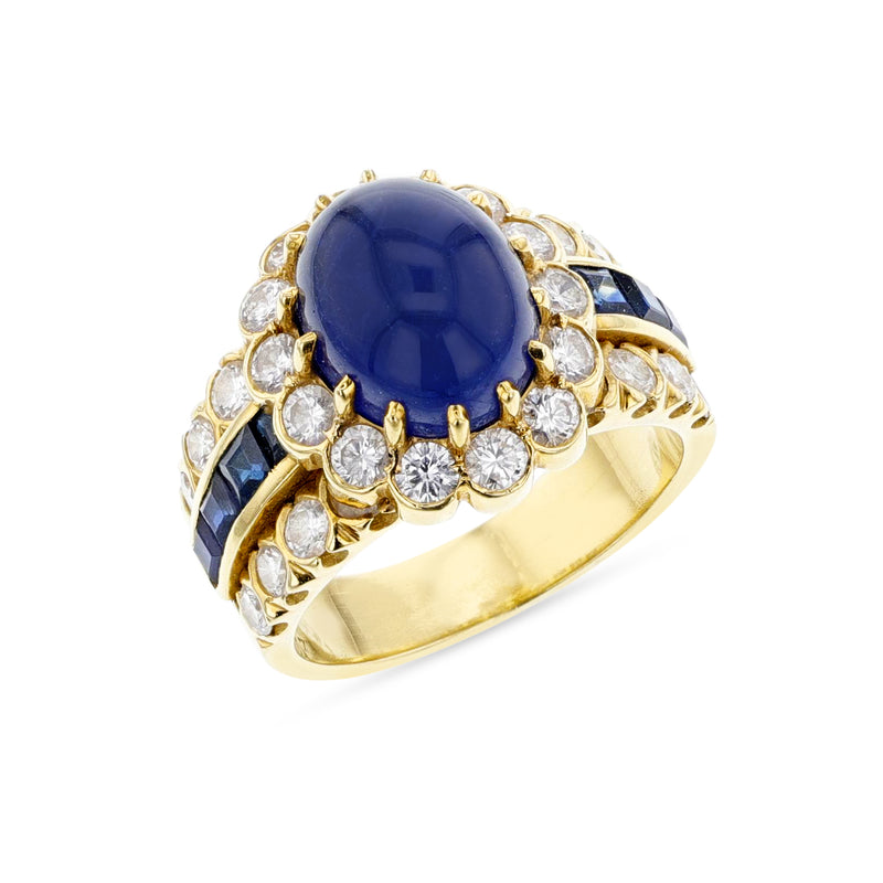 Womens Cabochon Blue Sapphire Diamond Ring 18K Gold 8.39 ct | Blue sapphire  diamond ring, Ladies diamond rings, Blue sapphire diamond