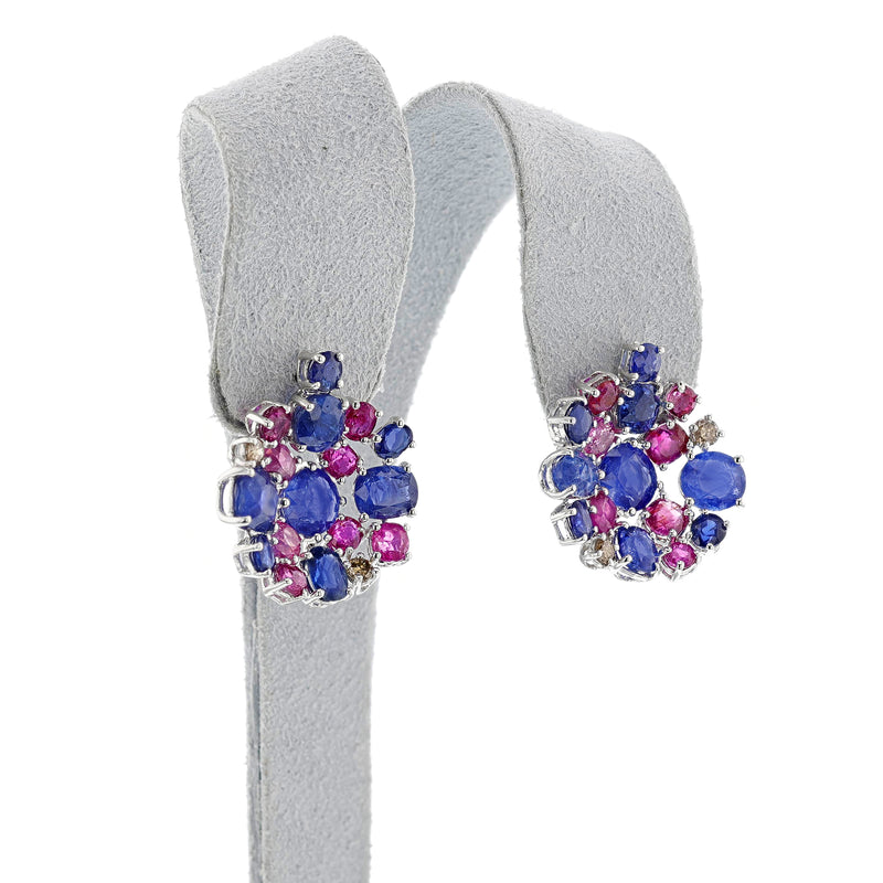 Circular Sapphire, Ruby and Diamond Earrings, 18k White
