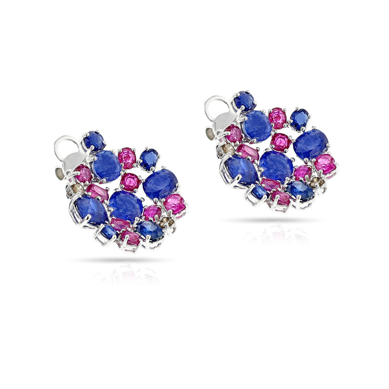 Circular Sapphire, Ruby and Diamond Earrings, 18k White