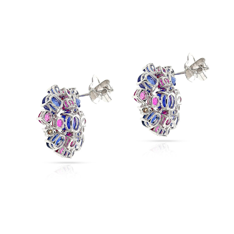 Circular Sapphire, Ruby and Diamond Earrings, 18k White