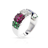 Diamond, Emerald, Ruby, Sapphire Ring, 18k White