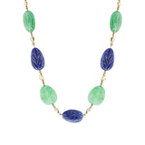 Carved Emerald and Sapphire with Diamond Necklace, 18k Yellow