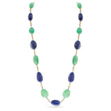 Carved Emerald and Sapphire with Diamond Necklace, 18k Yellow