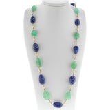 Carved Emerald and Sapphire with Diamond Necklace, 18k Yellow