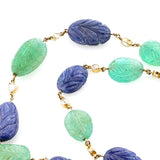 Carved Emerald and Sapphire with Diamond Necklace, 18k Yellow