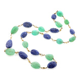 Carved Emerald and Sapphire with Diamond Necklace, 18k Yellow