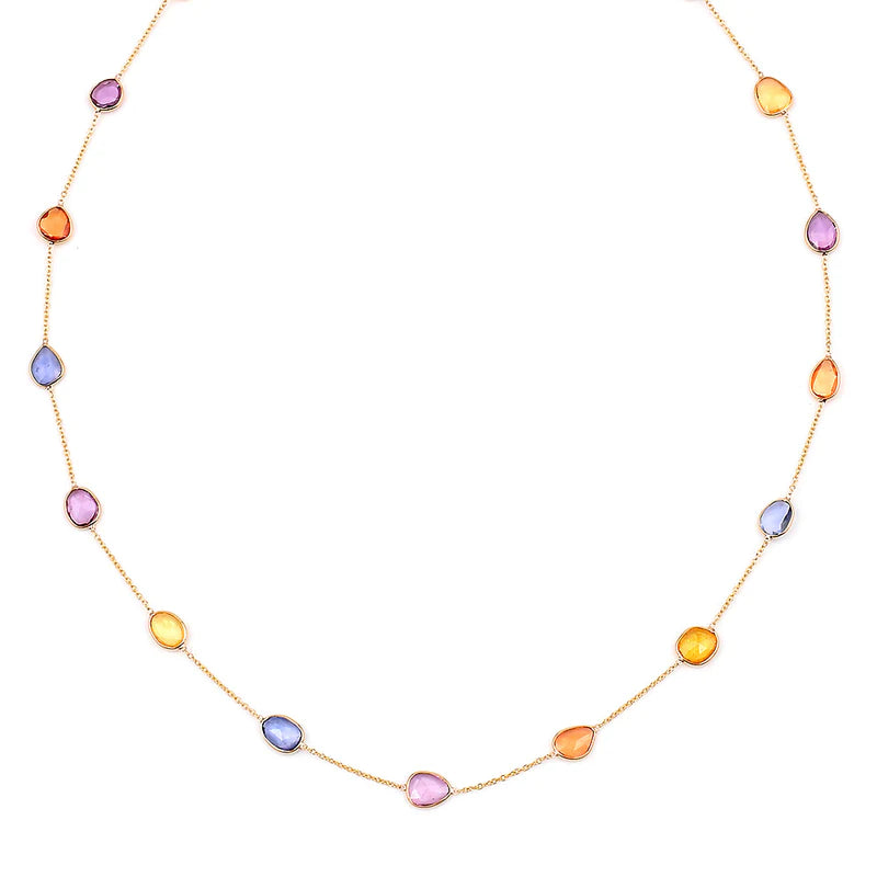 Mixed Cut Blue Sapphire Necklace, 18 Karat Gold