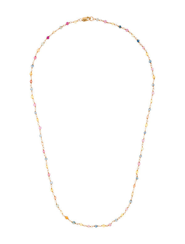 Multi-Colored Sapphire Round Beads Wire Wrap Necklace, Yellow Gold