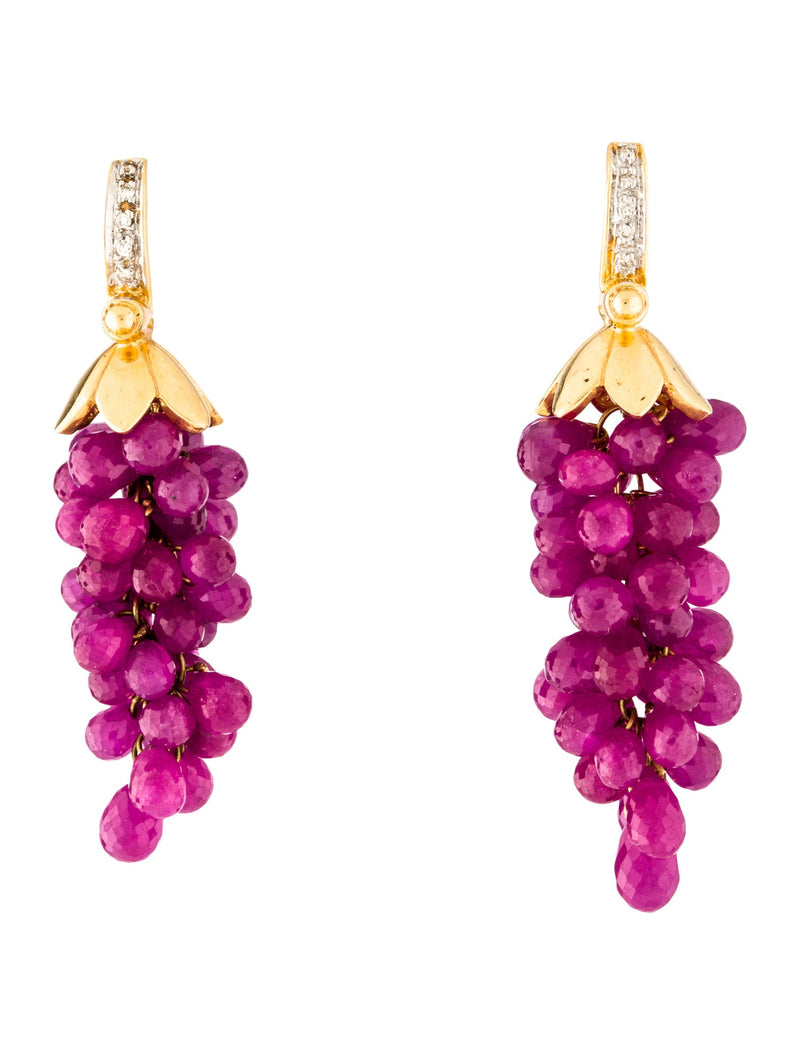 Ruby & Diamond Chandelier Earrings, 14K Yellow