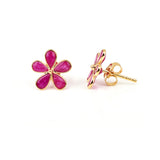 Pear Ruby Floral Earrings, 18k Yellow Gold