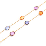 Mixed Cut Blue Sapphire Necklace, 18 Karat Gold