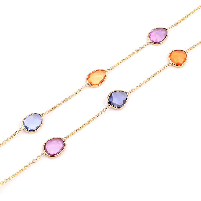 Mixed Cut Blue Sapphire Necklace, 18 Karat Gold