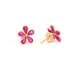 Pear Ruby Floral Earrings, 18k Yellow Gold