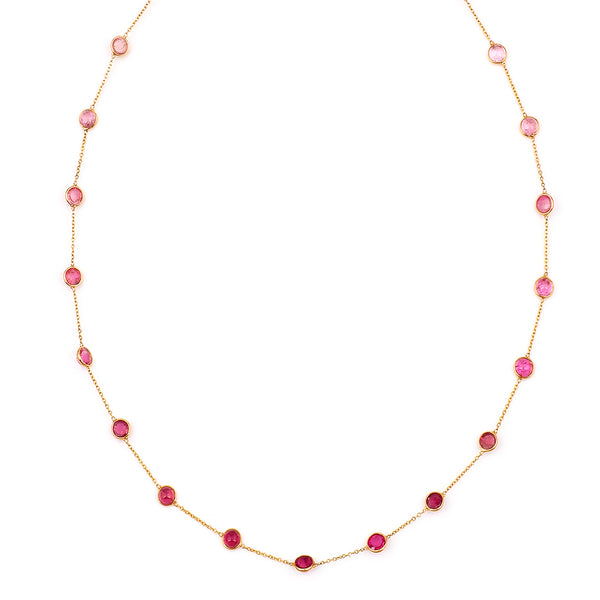 Round Pink Tourmaline Necklace, 18k Yellow Gold