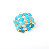 Turquoise Oval Cabochon Triple Line Band, Yellow Gold