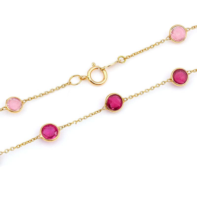 Round Pink Tourmaline Necklace, 18k Yellow Gold