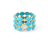 Turquoise Oval Cabochon Triple Line Band, Yellow Gold