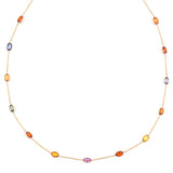 Oval Pastel Multi-Sapphire Bezel-Set Necklace, 18k Yellow Gold