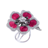Ruby Petals and Diamond Floral Ring