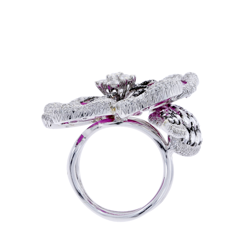 Ruby Petals and Diamond Floral Ring