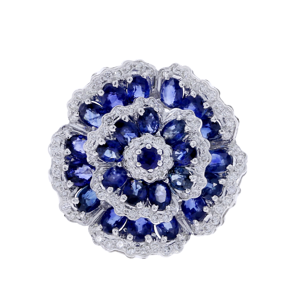 Floral Blue Sapphire and Diamond Ring
