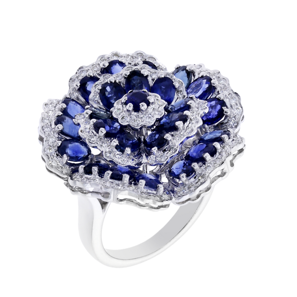 Floral Blue Sapphire and Diamond Ring