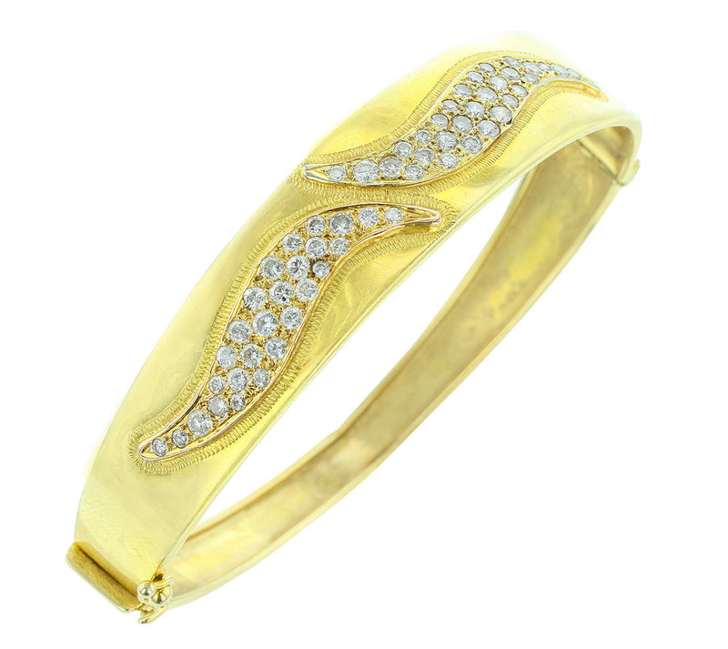 Yellow Gold and Diamond Double Swerve Bangle/Bracelet