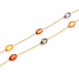 Oval Pastel Multi-Sapphire Bezel-Set Necklace, 18k Yellow Gold