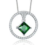 White Circle & Square Emerald Green Cubic Zirconia Pendant Necklace, Sterling Silver